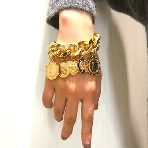 🆕 Queen of Coin Chunky Gold Bangle Charm Bracelet